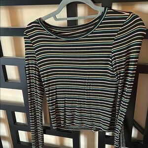 Striped Long Sleeve Top - Black, Green, Cream
